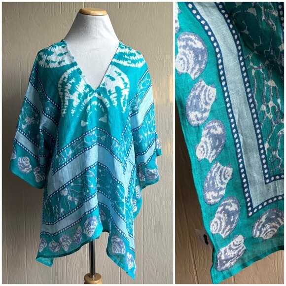 Mudpie Linen Beachy Novelty Print Double-V Kimono Coverup - Picture 1 of 12
